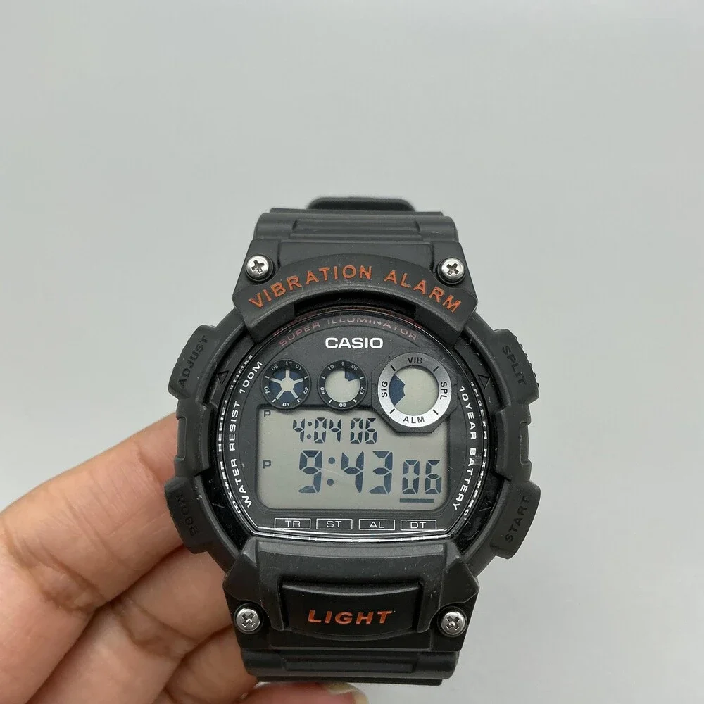 Casio 3416 W-735H Mens Watch 44mm Digital Black Resin Vibration Alarm Sport